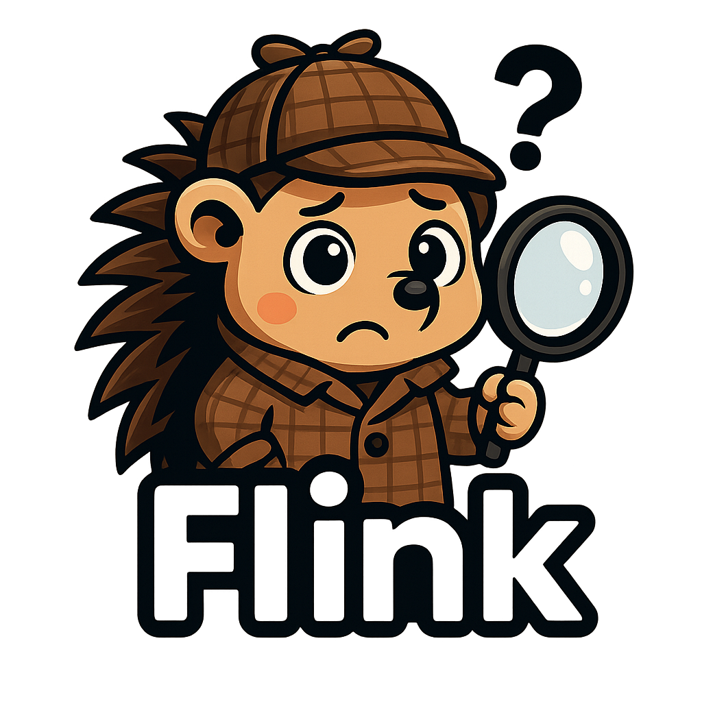 Flink Logo showing Flink the Hedgehog searching for an element and looking puzzled